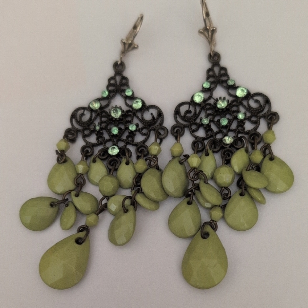 Elegant Green Chandelier Earrings